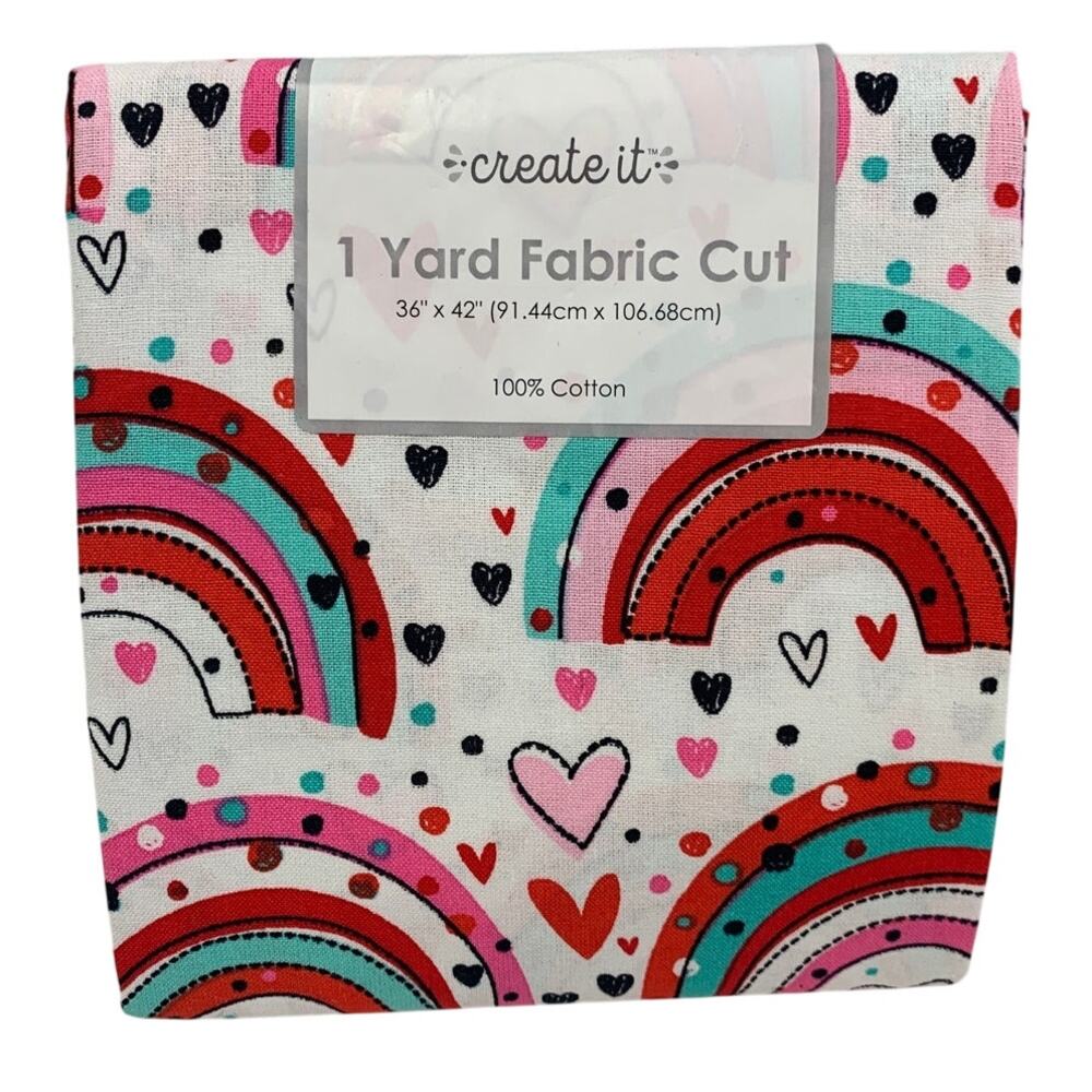 1 YD New Create It 36" X 42" Valentine Hearts Rainbows Quilting Cotton Fabric